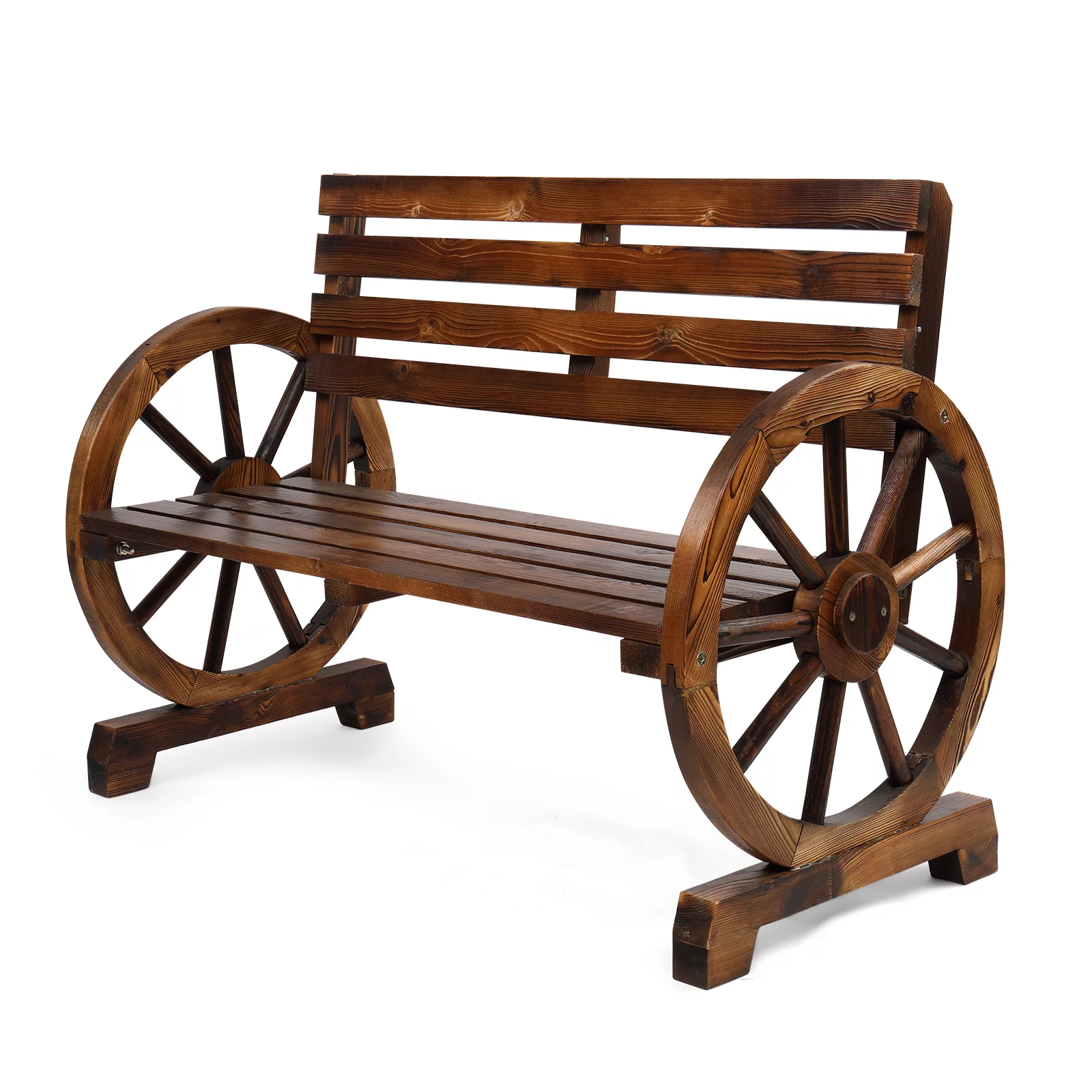 VINGLI Rustic Wooden Wagon Wheel Bench, 41