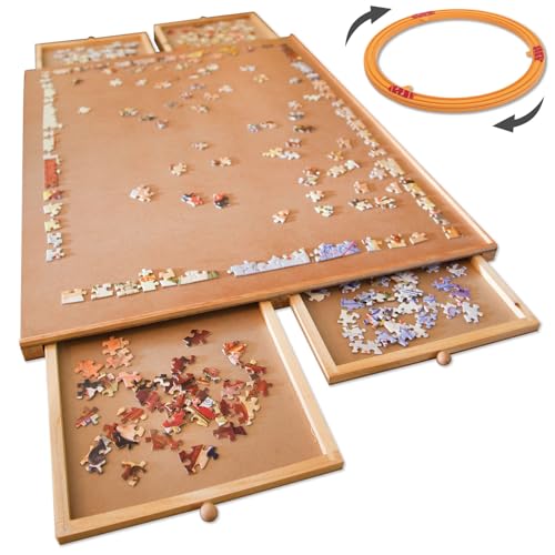 Bits and Pieces Puzzle Board with Drawers – 1000 Piece Jigsaw Puzzle Table Organizer Premium Wooden Puzzle Board for Adults 22.25x 30 Smooth Non-Slip Surface Portable Puzzle Table with Sorting Trays