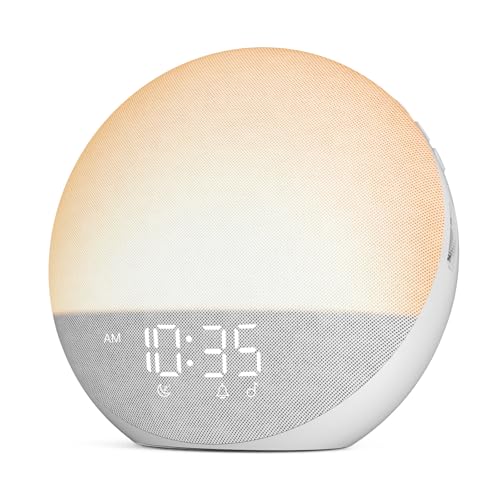 Sunrise Alarm Clock White Noise Machine: Natural Wake Up Light - Dimmable Clock with Bluetooth Speaker for Bedroom - 25 Sleep Sounds for Baby Adults Kids Putty