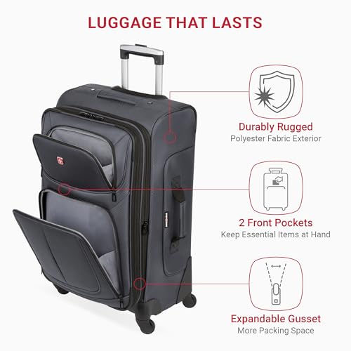 SwissGear Sion Softside Expandable Luggage, Black, Checked-Large 29-Inch