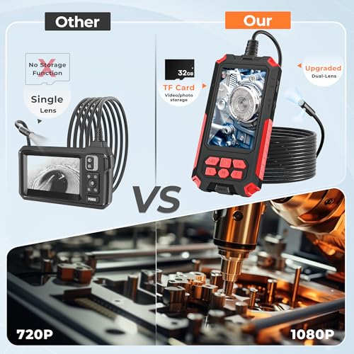 [Triple-Lens] Endoscope Camera with Light, 32.8FT Industrial Borescope with 32GB Card - 4.5