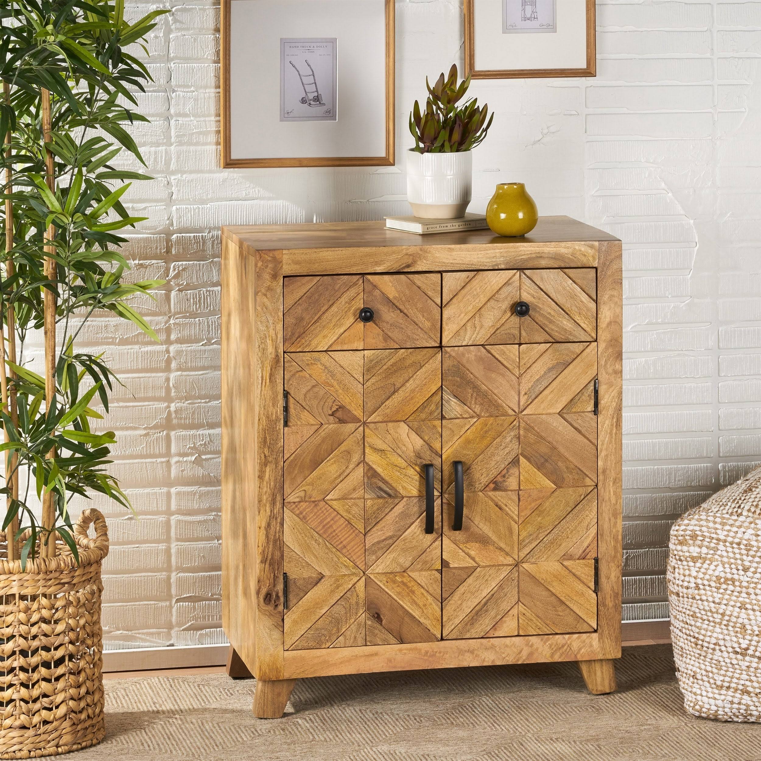 Latham Boho Handcrafted Mango Wood 2 Door 2 Drawer Cabinet by Christopher Knight Home (Natural Brown) 311203