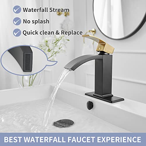Brushed Nickel Vessel Sink Faucet, Waterfall Bathroom Faucets, Tall Spout Single Handle Single Hole Bathroom Faucets with Pop Up Drain and Without Overflow Basin Faucet Supply Line
