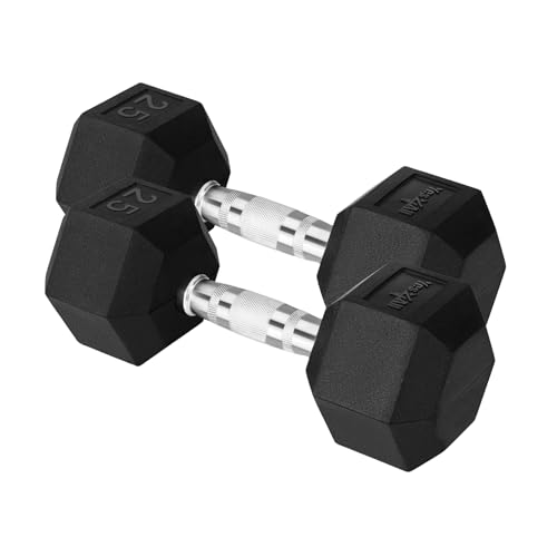 Yes4All Chrome Grip Encased Hex Dumbbells – Hand Weights With Anti-Slip 10-30 LBS Pair