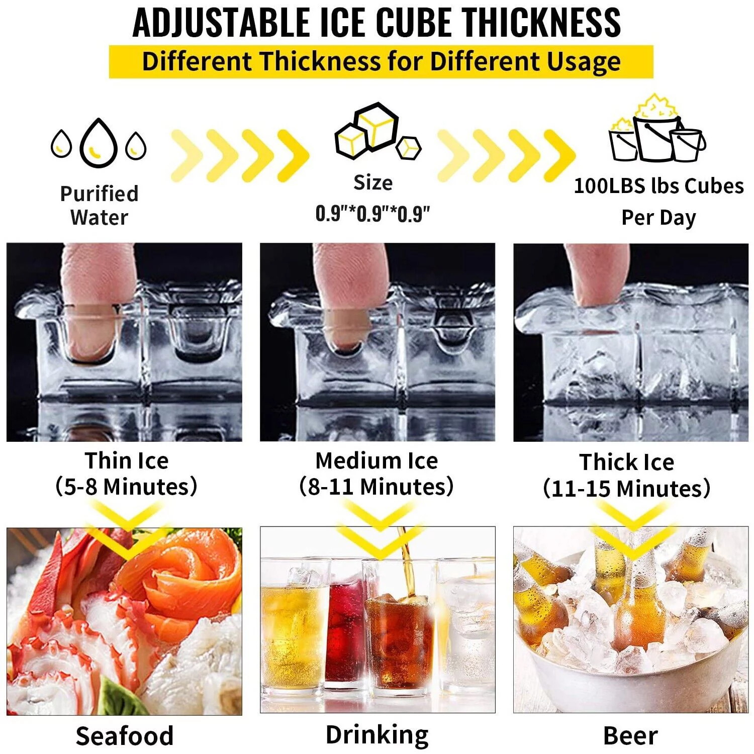 Commercial Ice Maker 90lb Stainless Steel Bar Restaurant Built-in Cube Machine