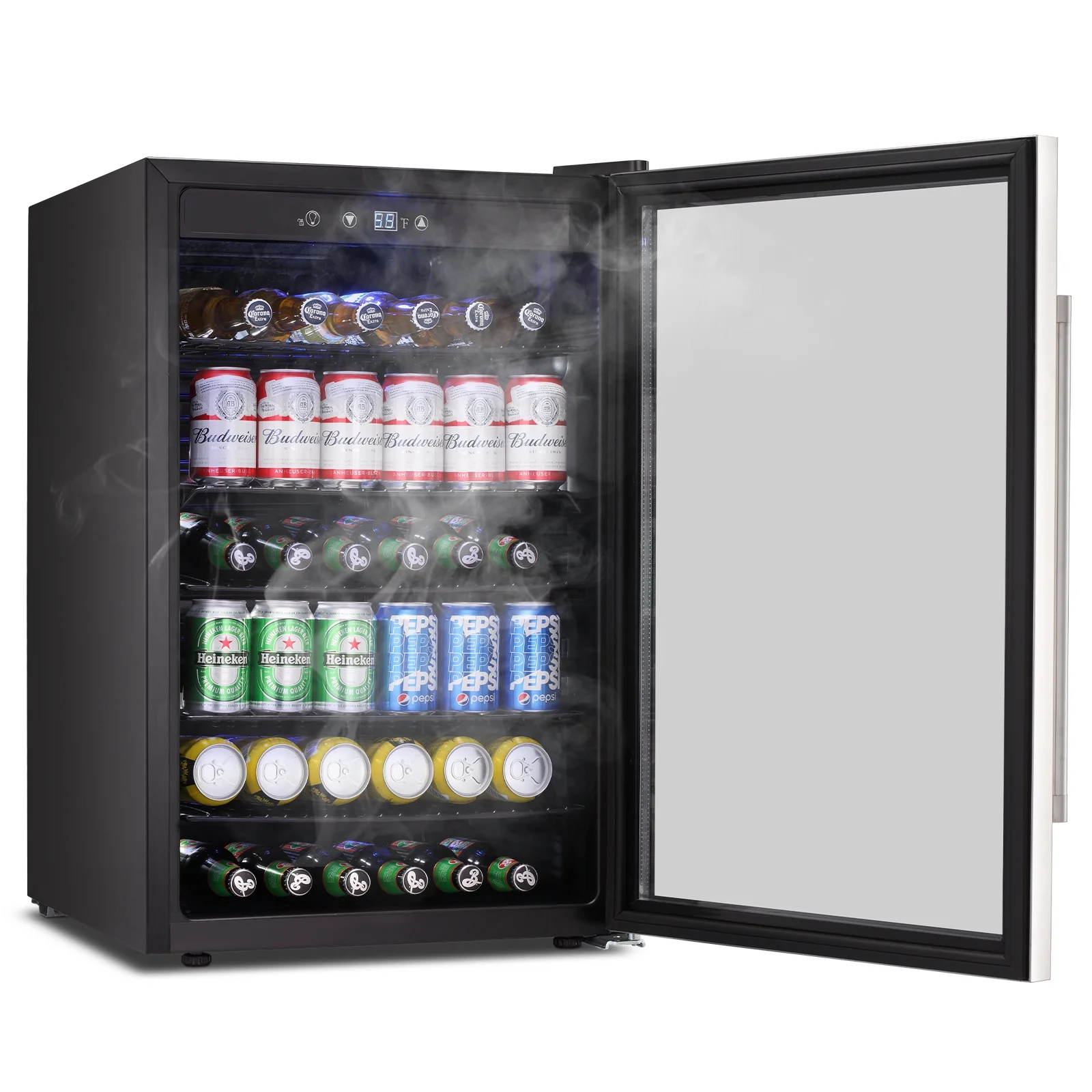 Auseo 4.4 Cu.ft Beverage Refrigerator Cooler, 37 Bottles Mini Fridge with Glass Door for Soda, Beer and Wine, Adjustable Removable Shelves, Digital Temperature,Low Noise for Bar/Office/Home/Restaurant