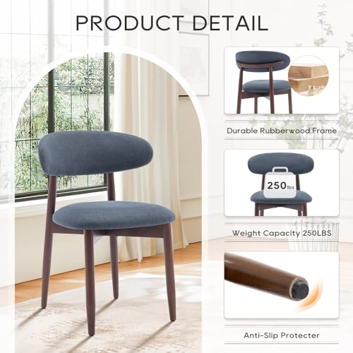 COLAMY Wooden Dining Chairs Set of 4, Modern Fabric Upholstered Dining Room Chair, Farmhouse Kitchen Chairs with Foot Pegs, Green