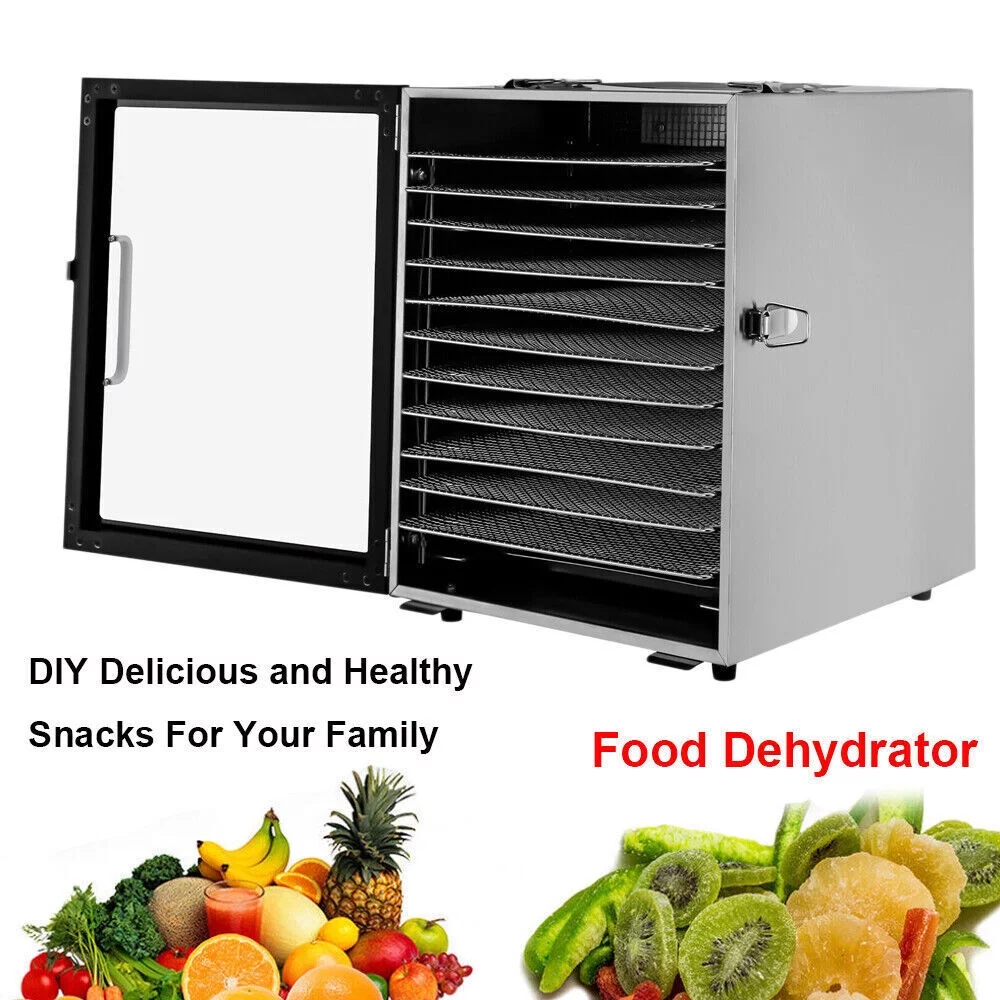 12-Tray Food Dehydrator Stainless Steel Meat Fruit/Vegetable Jerky Dryer Machine
