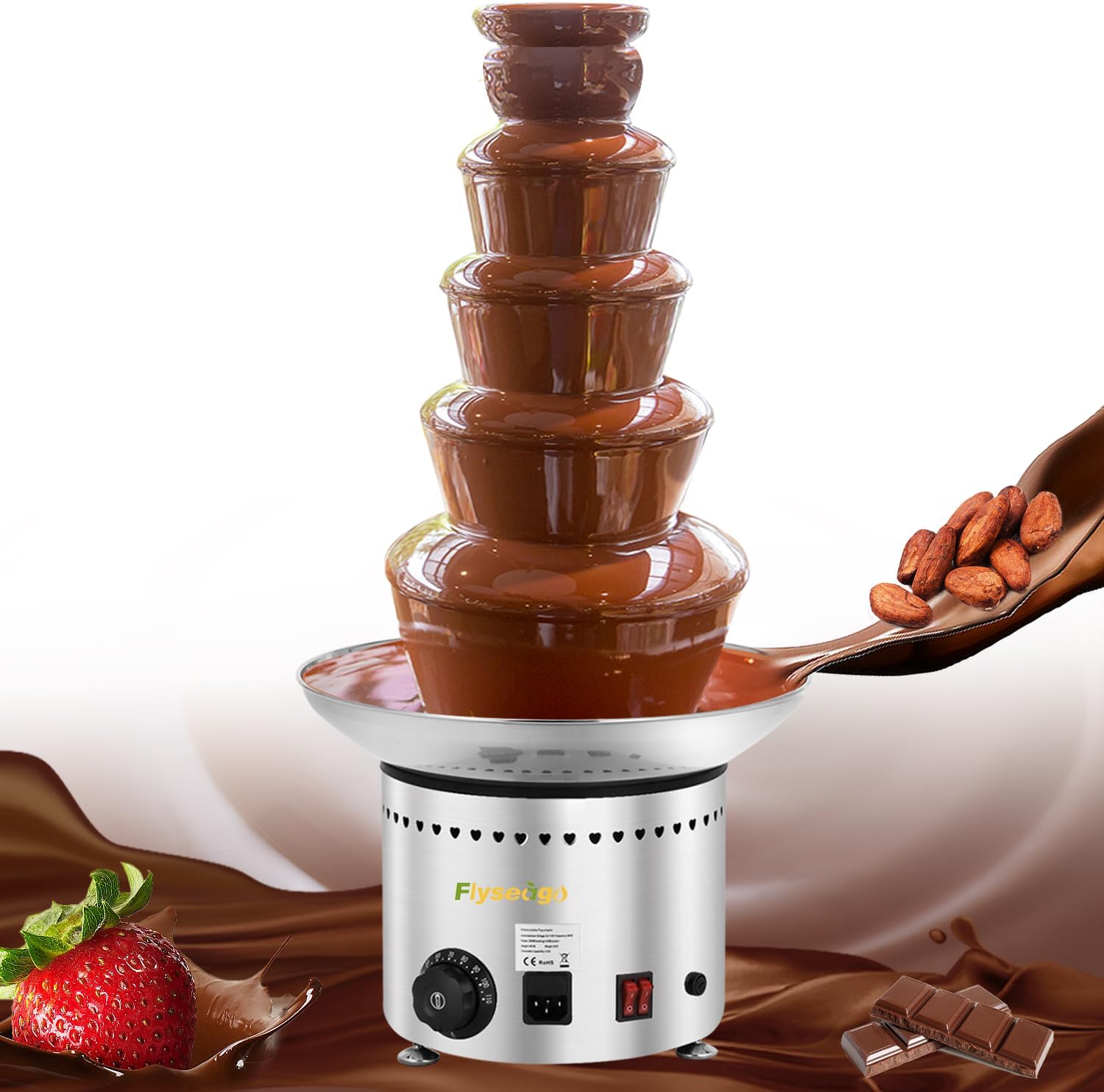 Commercial Chocolate Fountain 5 Tiers 13.2 Lbs Nacho Cheese Fountain Stainless Steel Hot Fondue Fountain Machine for Bakery, Party, Gathering, Wedding, Rental, Knob Control
