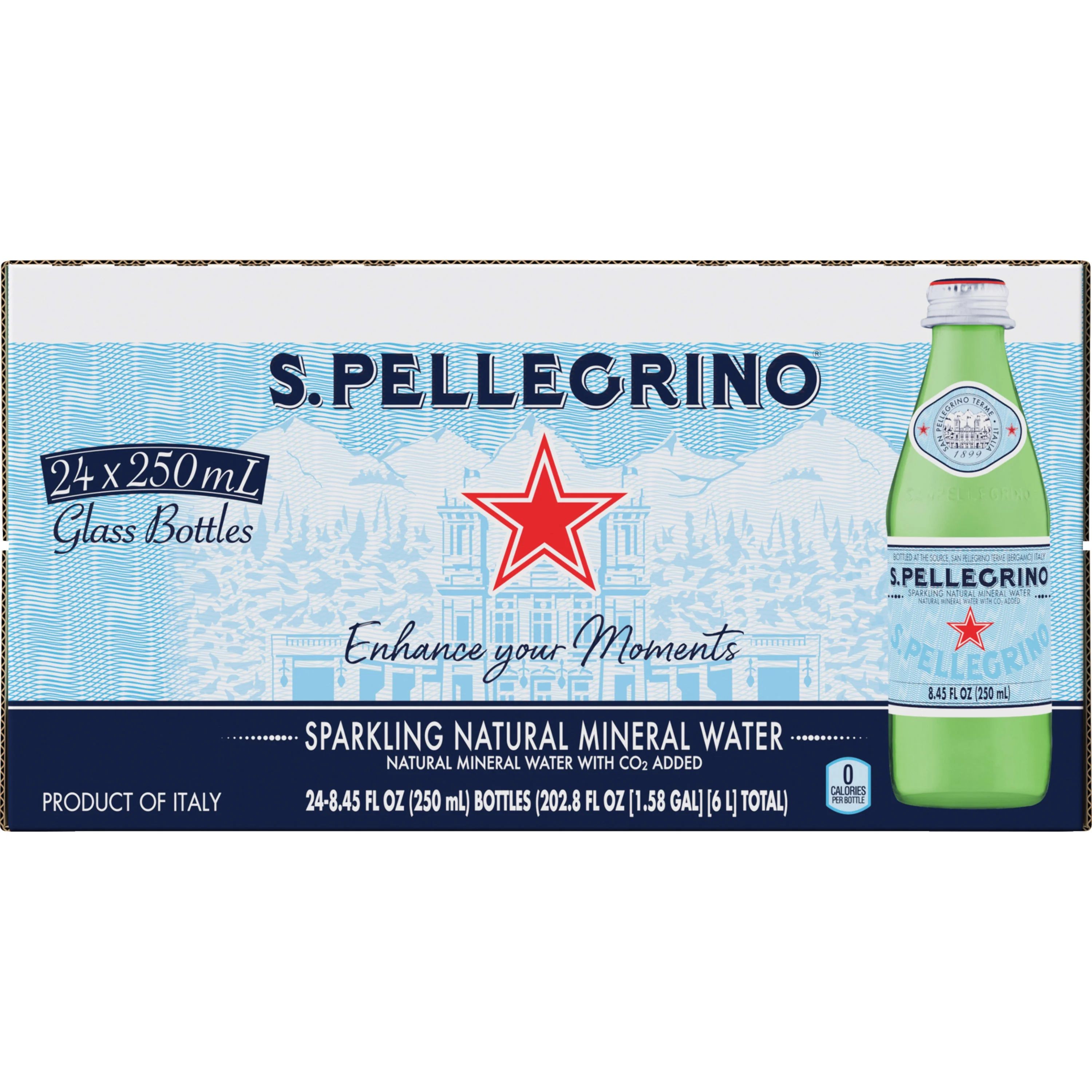 S.Pellegrino Sparkling Natural Mineral Water, 202.8 fl oz, 24 Pack Glass Bottles
