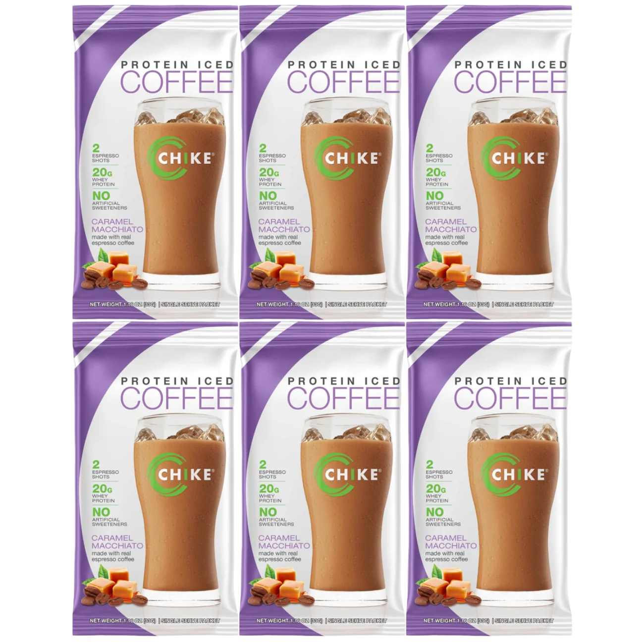 Chike Nutrition Natural High Protein Iced Coffee Single Packets - Caramel Macchiato (6-Pack)