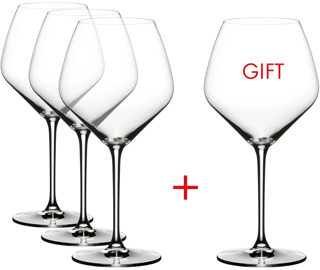 Riedel Extreme Pinot Noir Glasses Value Gift Pack (Buy 3 Get 4) w/ Large Microfiber Polishing Cloth