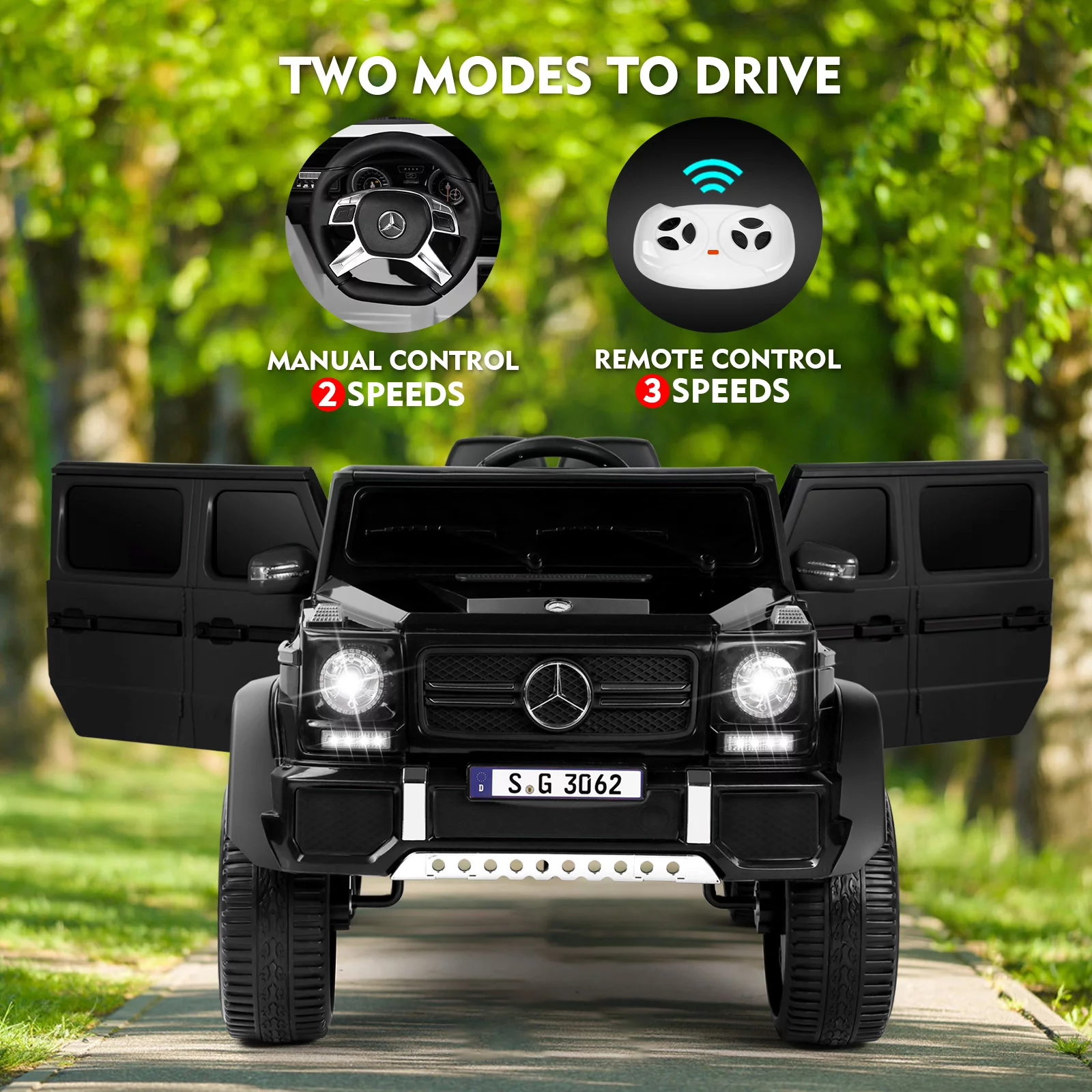 JOYLDIAS 12V Kids Ride on Car 3 Speeds Licensed Mercedes-Benz Electric Toy with Remote Control, LED Light (Black)