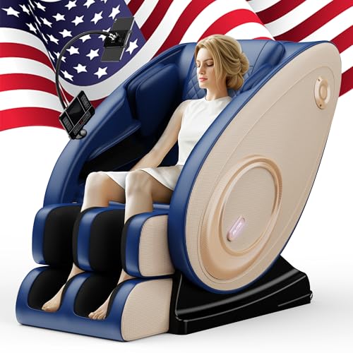 Massage Chair with Zero Gravity, Full Body Massage Chair Recliner with Airbags, Heating, Bluetooth Speaker, Foot Roller, Touch Screen, Gold