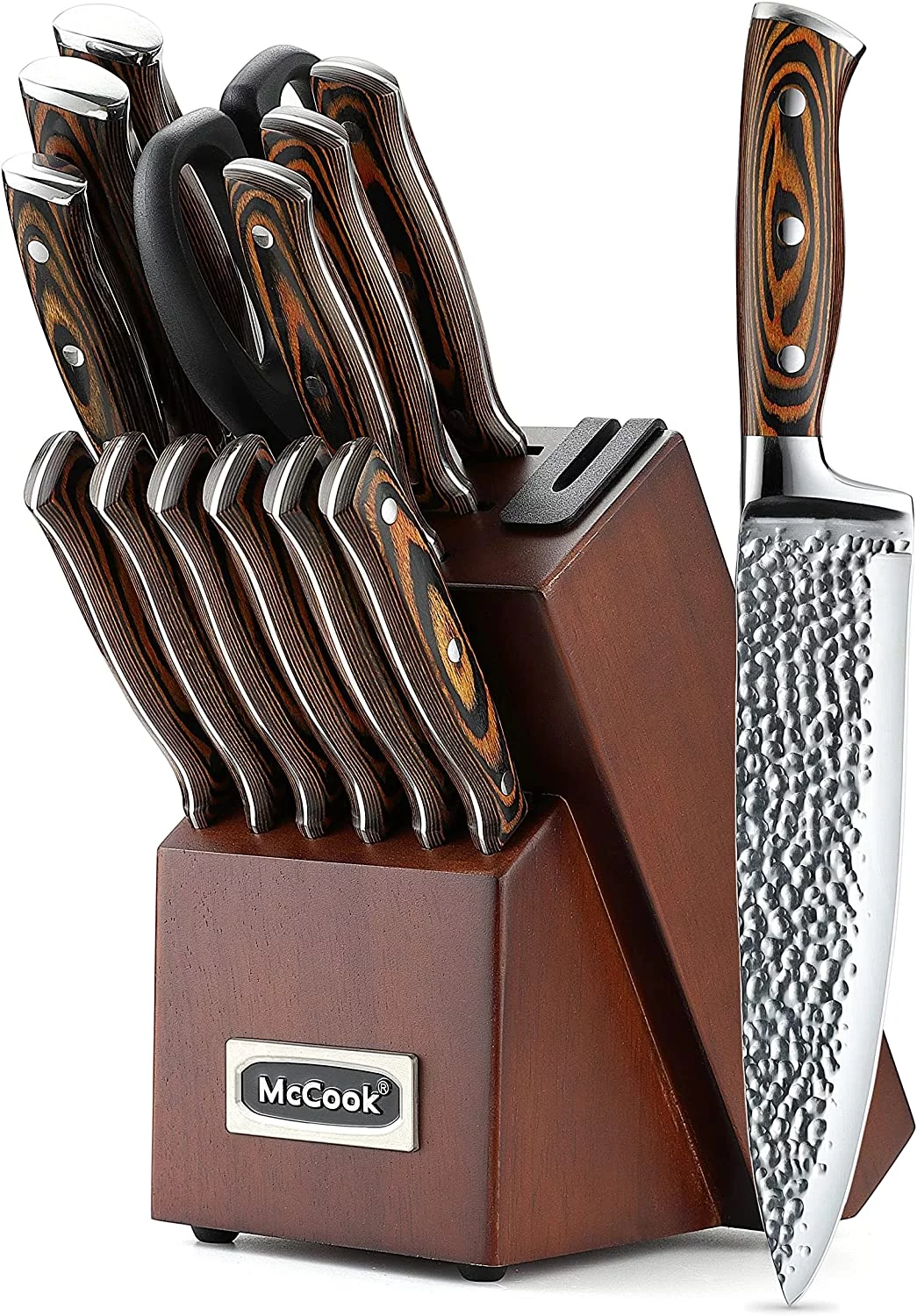 McCook MC17 Knife Set 15-Piece Stainless Steel Knife Block Set with Built-in Sharpener