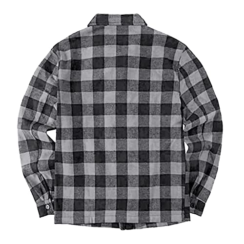 Mens Long Sleeve Sherpa Lined Flannel Shirt Jackets Thermal Quilted Lined Button Down Plaid Coats with Pockets