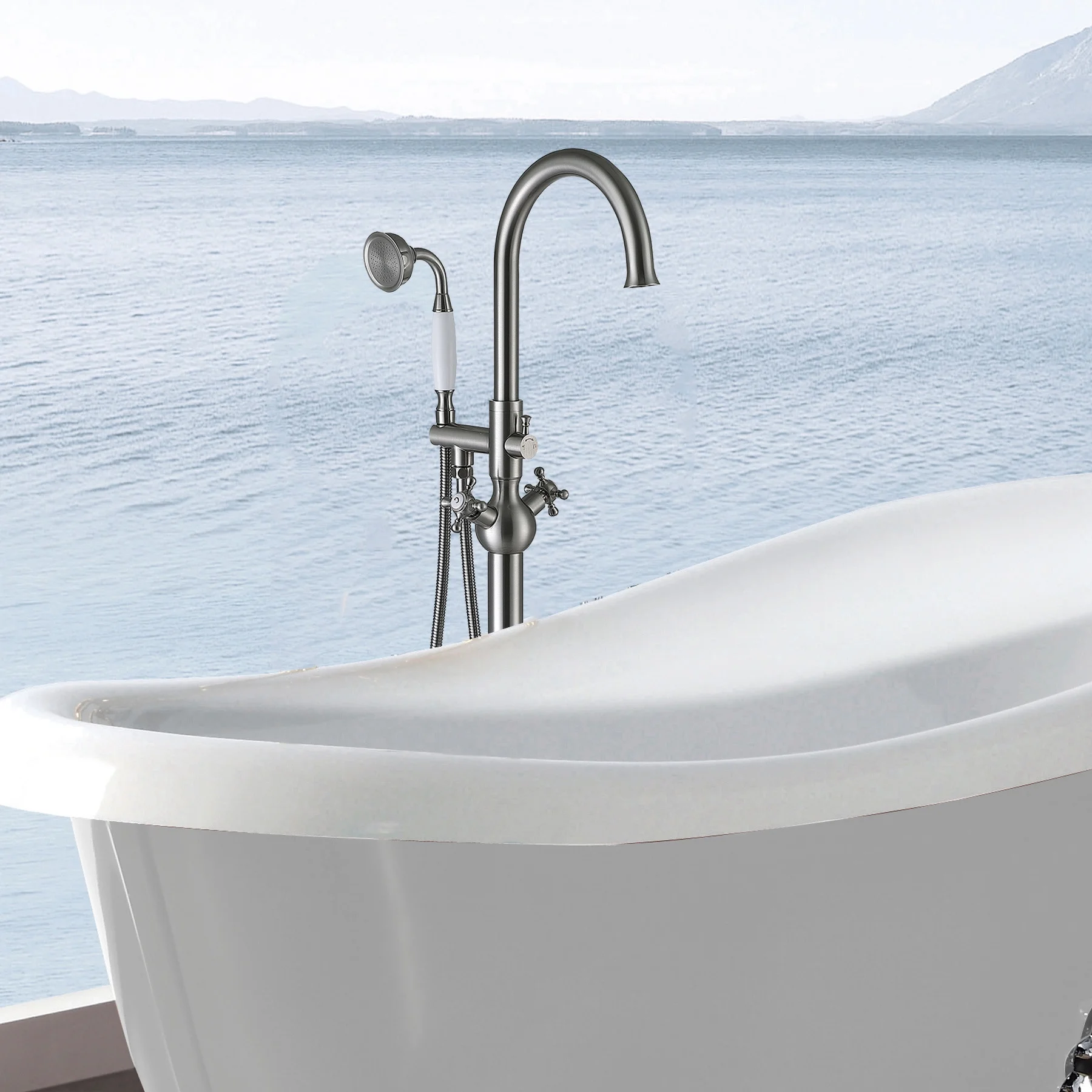 Elegant Freestanding Bathtub Faucet with Hand Shower - 13.5 - Elevate Bathing Experience