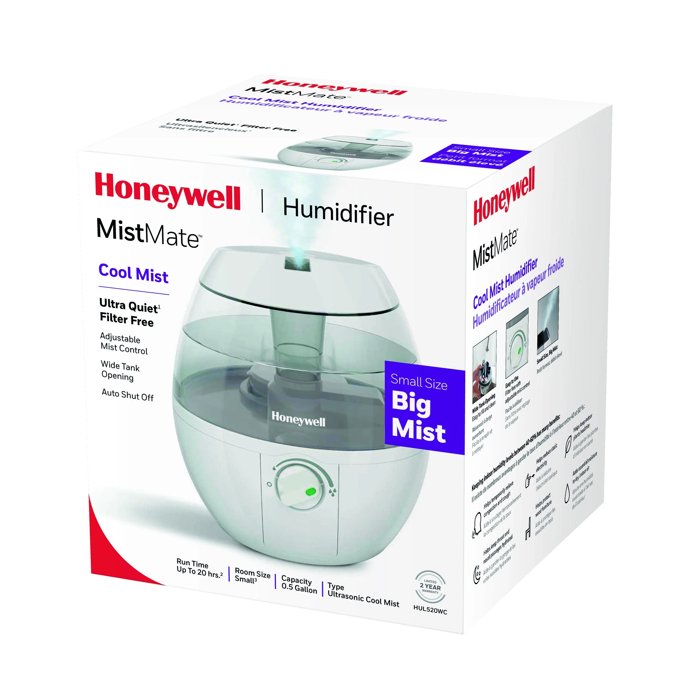 Honeywell MistMate Ultrasonic Cool Mist Humidifier, HUL520W, White