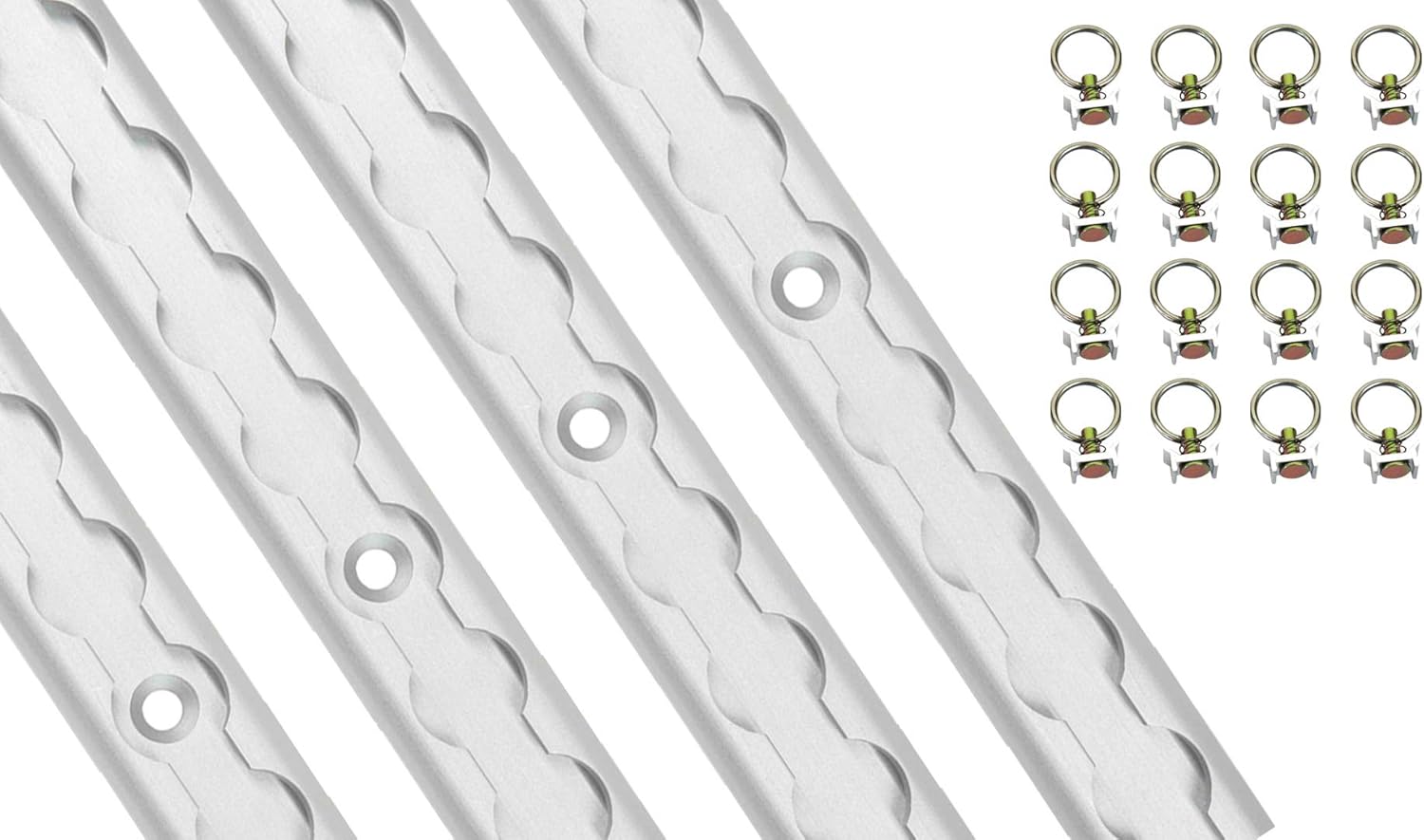 Mytee Products Heavy Duty Aluminum 4ft L-Track (4 Pcs) w/L-Track Stud Stainless Steel Ring (16 Pcs) Tie Down System for Enclosed Trailers and Cargo Vans