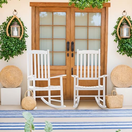 Greesum Outdoor Rocking Chair, Acacia High Back Oversized All-Weather Lounge Rocker with 320 lbs of Support for Patio, Garden, Deck, Porch, Brown