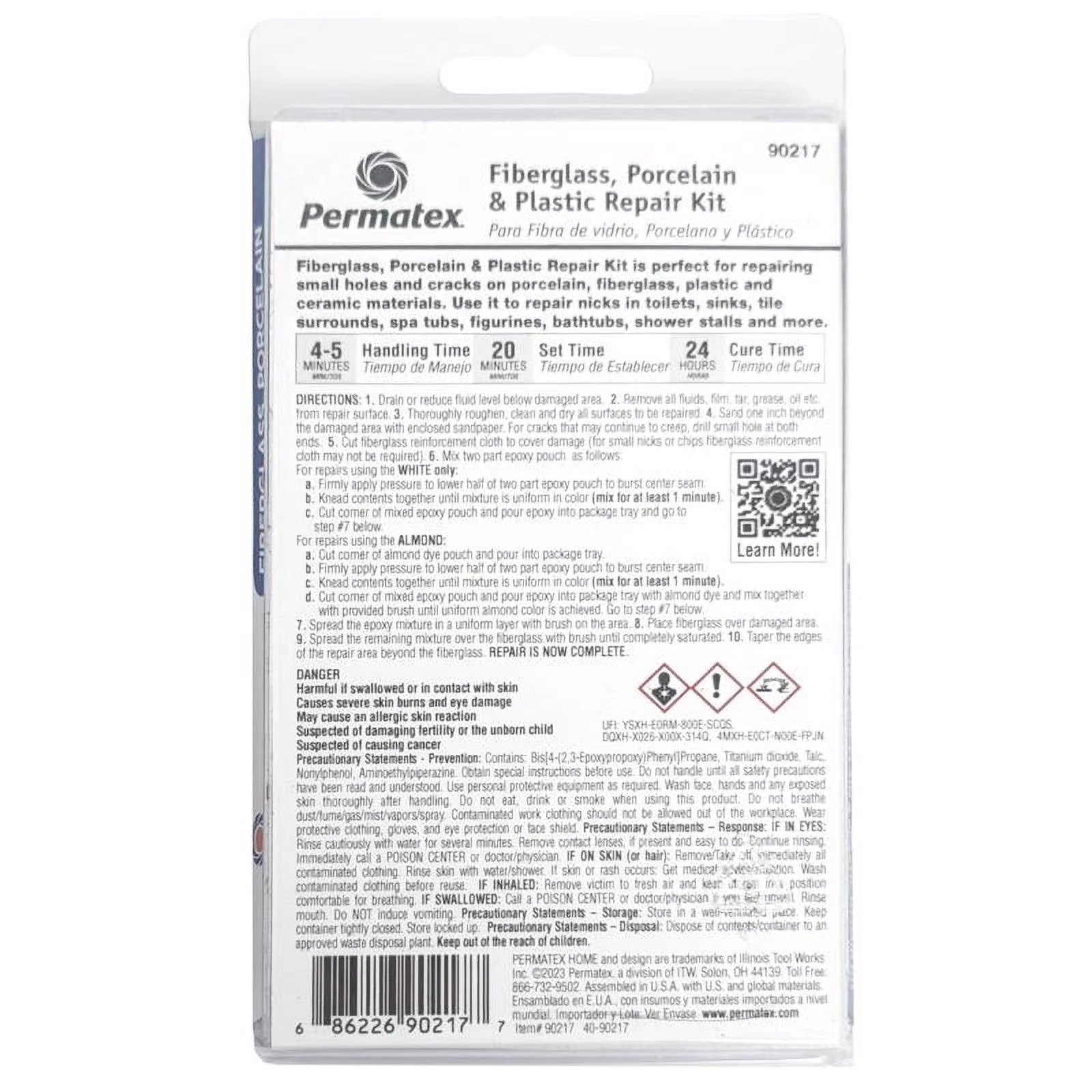 Permatex 1.06 Oz. Fiberglass, Porcelain & Plastic Epoxy Repair Kit 90217