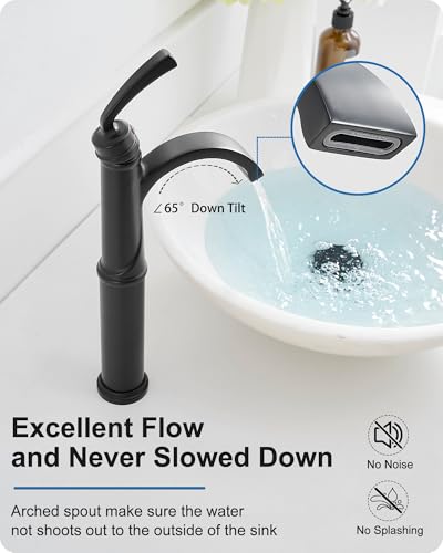 Vessel Sink Faucet, Oil Rubbed Bronze Waterfall Bathroom Sink Faucets, Brass Tall Bathroom Faucet Vanity Faucet 1 Hole Restroom Faucet Single Handle with Pop-up Drain Supply Hose