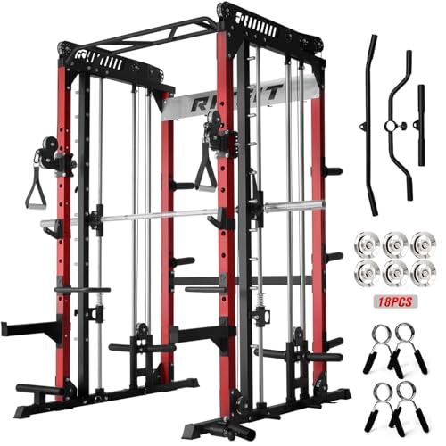 RitFit M1 & M1 Pro Smith Machine with Cable Crossover System, Multi-Function Squat Rack Power Cage for Home Gym, Power Rack and Packages