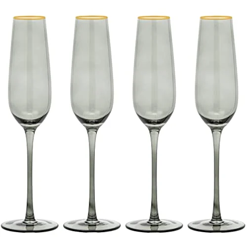 Vikko Champagne Flutes, 8.5 Ounce Toasting Champagne Flute, Smoked with Gold Rim, Crystal Clear Champagne Glasses, Set of 4 Elegant Sparkling Wine Glasses