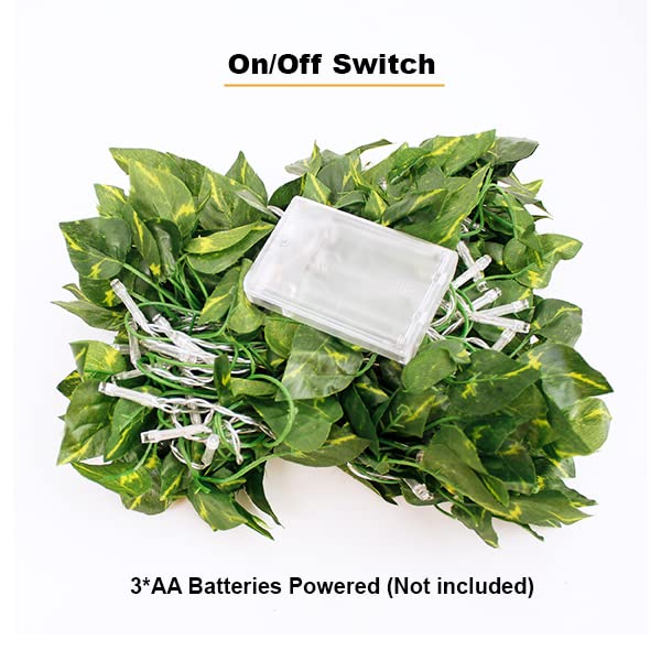 Perfect Holiday 66 LED Ivy Leaf Curtain String Lights Battery Operated - Warm White