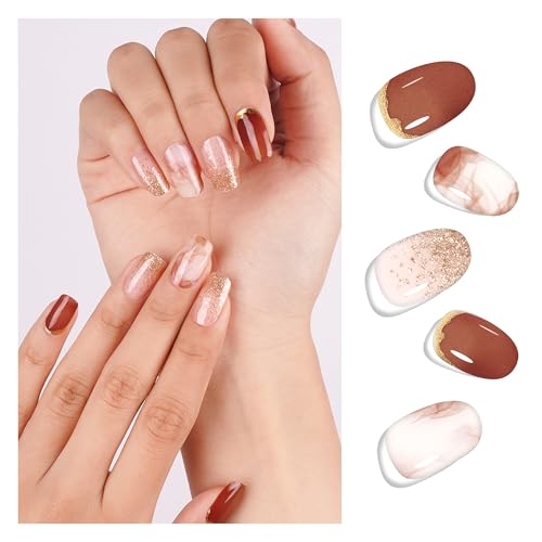 DANNI & TONI Semi Cured Gel Nail Strips Christmas Santa Claus Snowflakes Cat Eye Gel Nail Wraps 28 Stickers | Mistletoe Meow