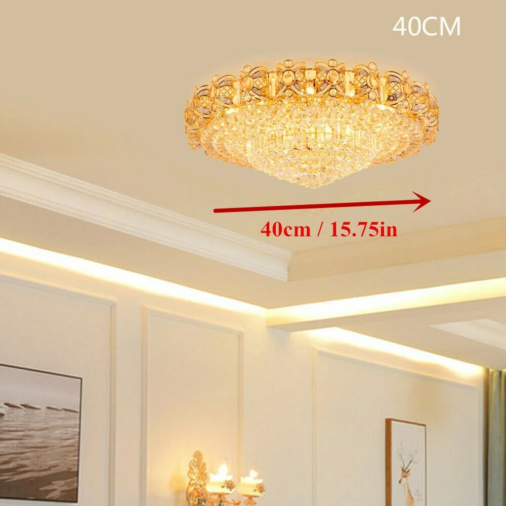 ANQIDI 15.75In 40W Luxury K9 Crystal Chandelier Modern Round LED Ceiling Light for Living Room Kitchen