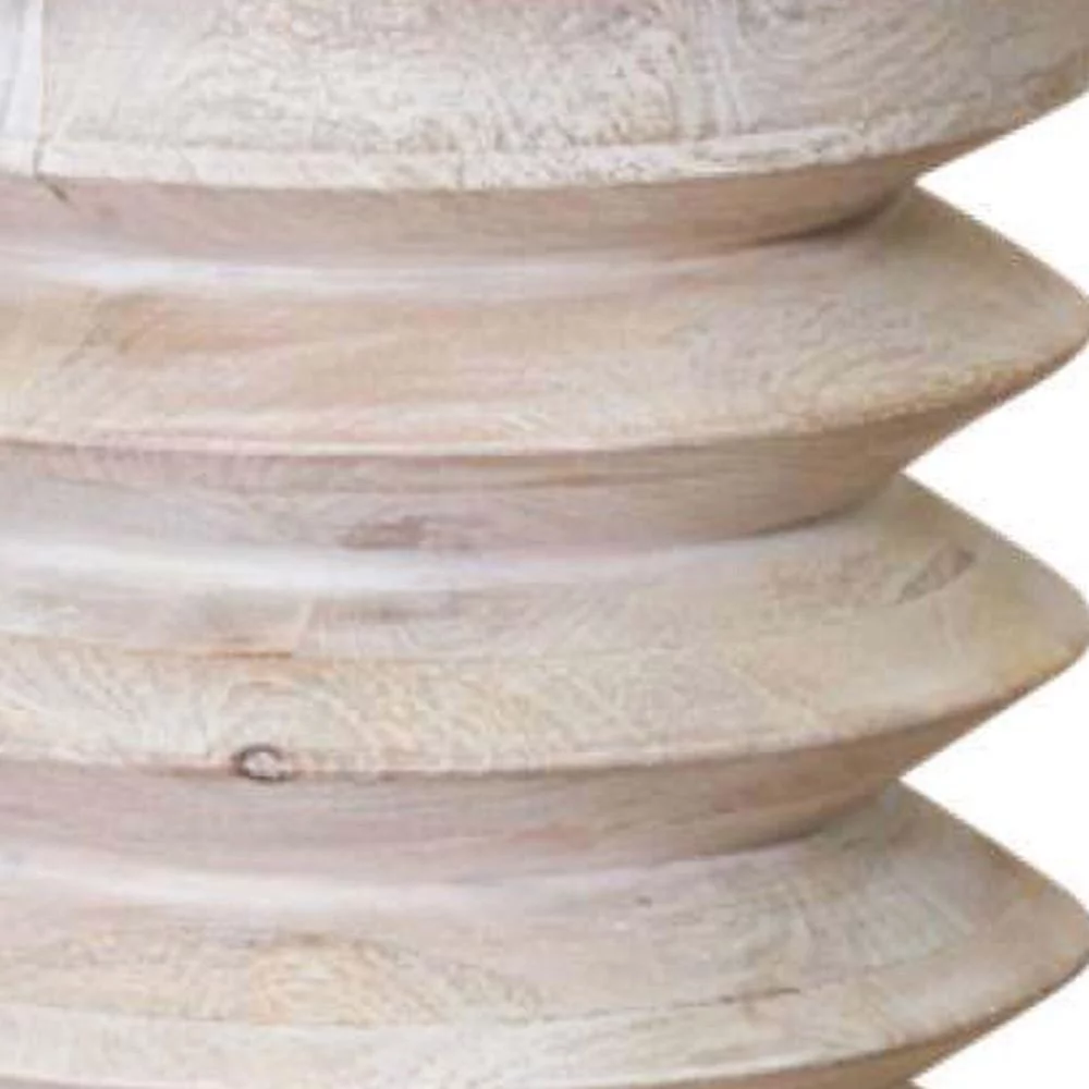 HomeRoots 476481 Modern Natural Mango Accordian Style Wood Side Table, Whitewash