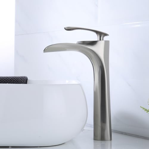Bathroom Vessel Sink Faucet, Waterfall Oil Rubbed Bronze Bathroom Faucet, Vessel Faucet, Tall Body 1 Hole Single Handle with Pop Up Drain Combo Vanity Mixer Tap Basin Bowl Sink