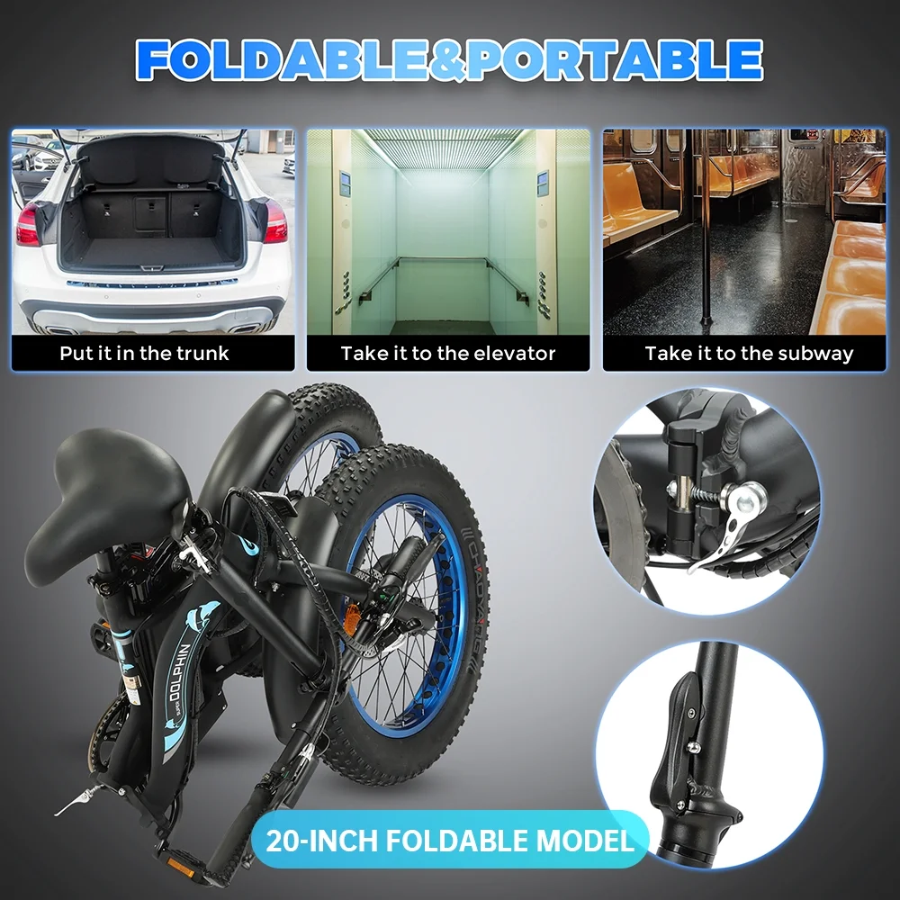 Ecotric E-Ride Foldable 20“ 500W 36V Electric Bicycle Fat Tire Removable Battery 7 Speed Child A-E516646