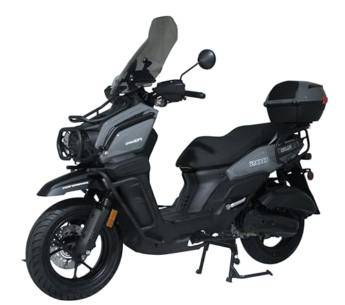 HHH Tank 200 DLX EFI Scooter Vitacci Tank 200 EFI Scooter 200cc motorcycle 13 inch wheels Fully Automatic, Windshield and Matching Rear Trunk ( Black )