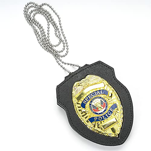 TYTX Leather Police Badge Belt Clip Holder with Universal Round Neck Stainless Steel Chain and Concealed Photo Pocket (Badge Not Included)