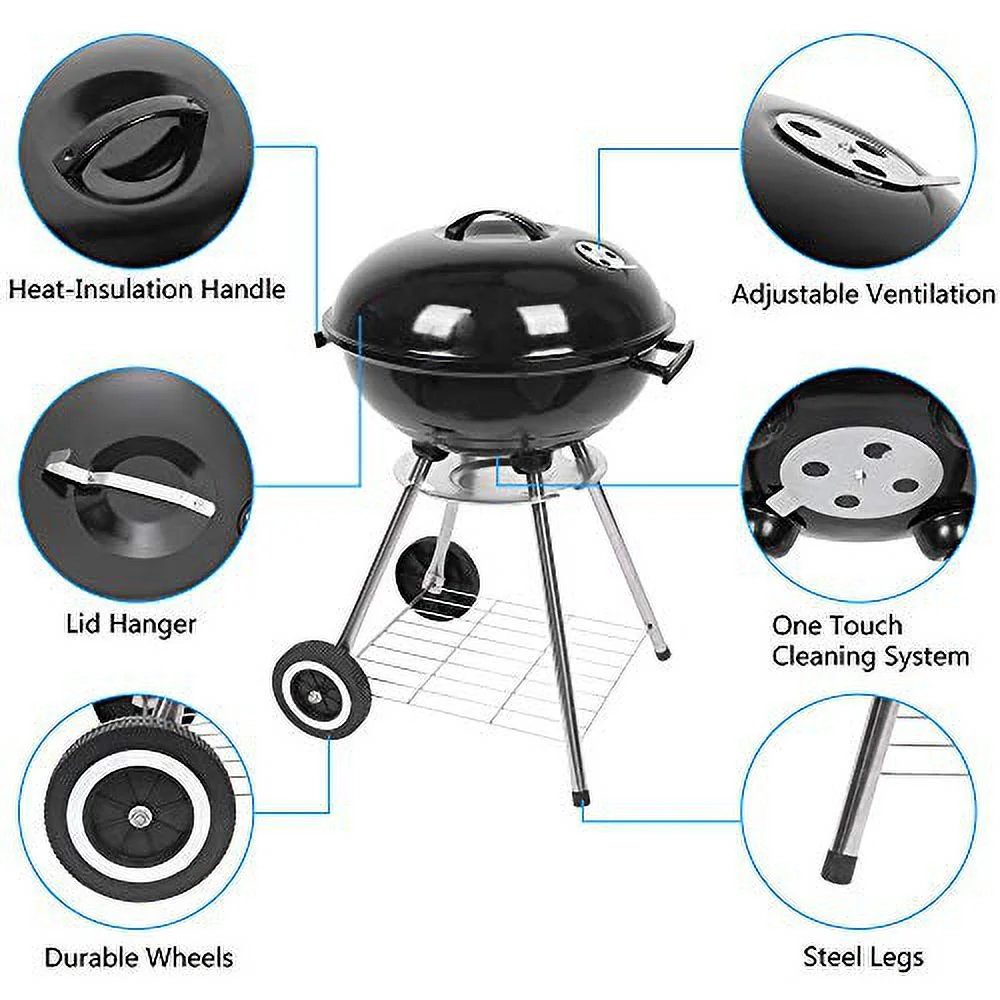VINGLI 18 Inch Charcoal Grill Original Kettle  Charcoal Grilling Stove Large Oven for Outdoor Courtyard Picnic Roast Meat Home BBQ