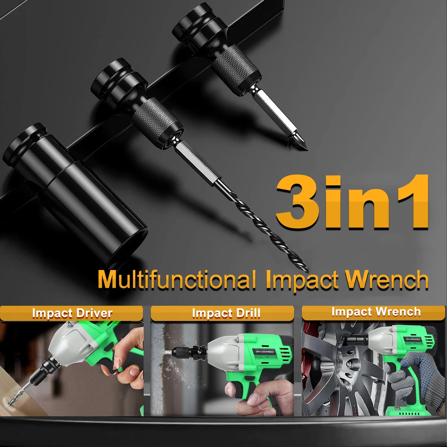 Tegatok Cordless Impact Wrench, Power Impact Gun 1/2 (430N.m), 2400 RPM Brushless Impact Driver with 4000 mAH Battery, Fast Charger, 6 Sockets & Tool Bag, 3-in-1 Electric Impact Wrench for Car Home