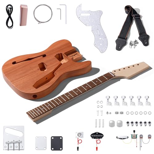 Leo Jaymz DIY Single Cut Electric Guitar Kits with Mahogany Body and Neck - Rosewood Fingerboard and All Components Included (LP Hollow)