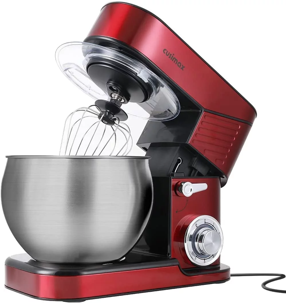 Stand Mixer, QCAI 6.5QT Mixer Stainless Steel kitchen mixer, 6-Speeds Tilt-Head Dough Mixer with Hook, Whisk & Beater, Splash Guard Electric Mixer, Red