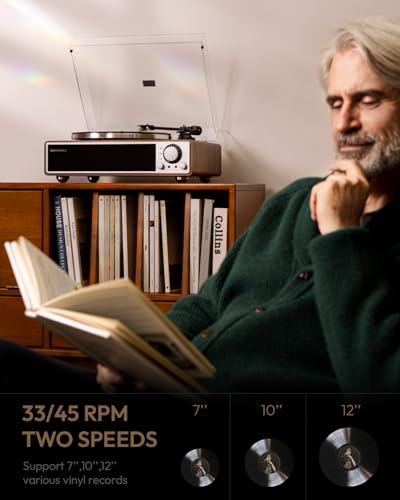 ONE-Q All-in-one Vinyl Record Player with Bluetooth 5.4, HiFi Turntable Built-in Speakers, Phono Preamp, AT-3600L Cartridge, 33/45 RPM, Auto Off