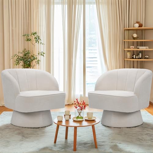 Swivel Barrel Chair Modern 360 Degree Round Swivel Accent Chair Comfortable Upholstered Linen Fabric Swivel Arm Chair Sofa Chair for Living Room Bedroom Office (Beige)
