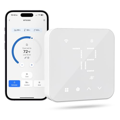 meross Smart Thermostat for Home, WiFi Thermostat Works with Matter, Alexa, Apple Home, Google Assistant, App & Voice Control, 7x24h Scheduling, Energy Saving, C-Wire Required