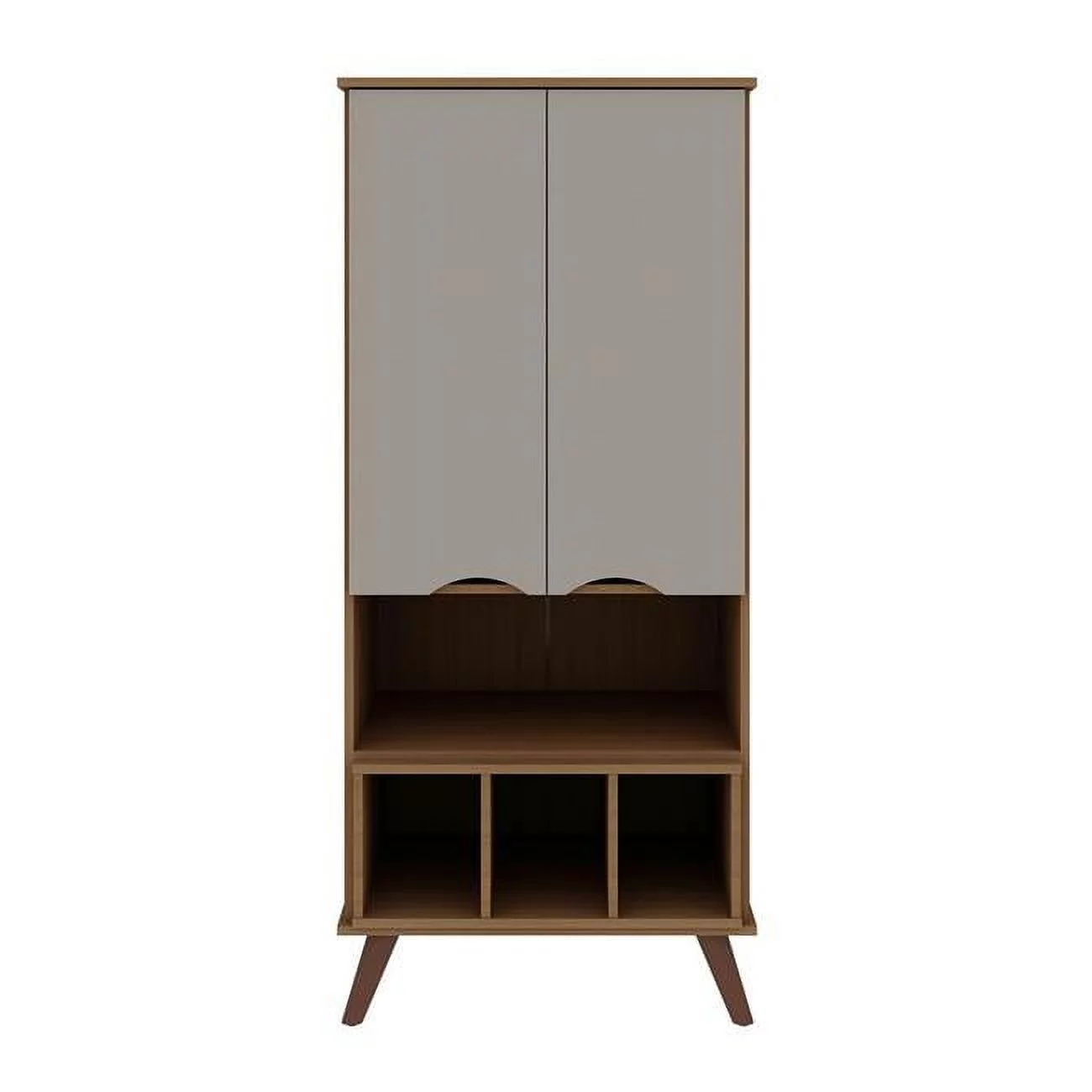 Hampton Display Cabinet 6 Shelves & Solid Wood Legs in Off White & Maple Cream, 60.7 x 26.77 x 21.26 in.