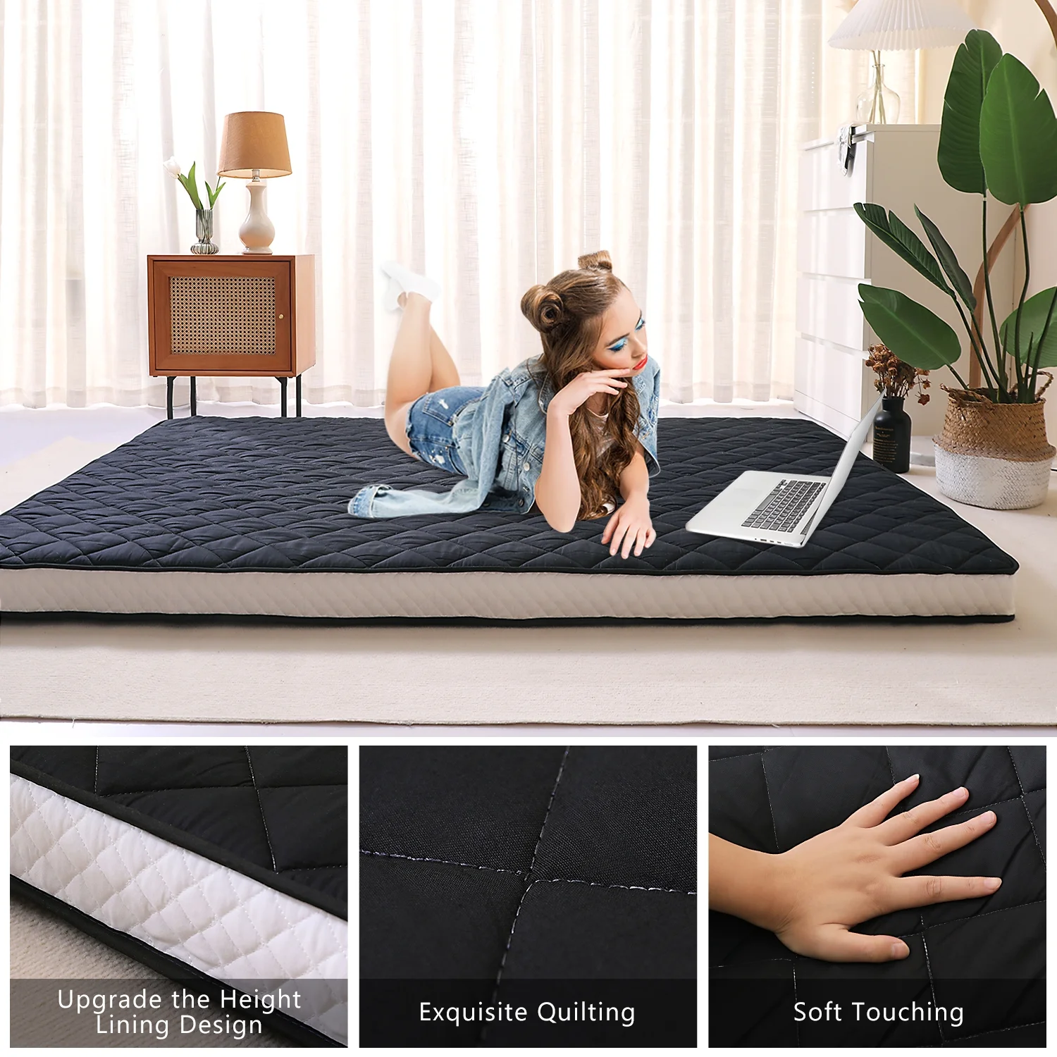 SLSY Futon Mattress, Extra Thick Padded Japanese Floor Mattress Quilted Bed Mattress Topper, Folding Floor Lounger Sleeping Pad Guest Bed