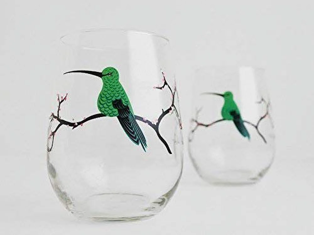 Hummingbird Glassware, Hummingbird Glasses - Set Of 4 Stemless Hummingbird Glasses, Painted Glasses