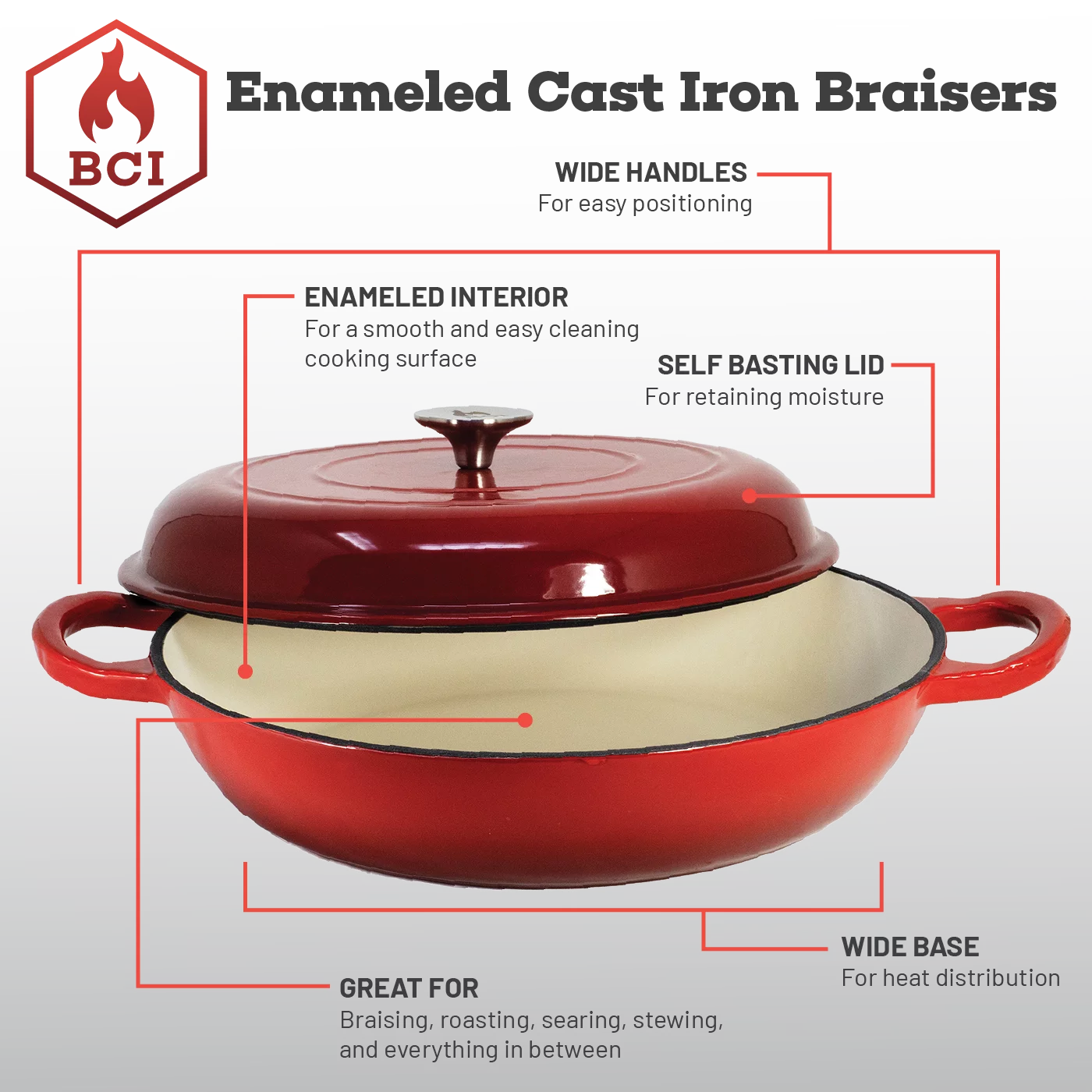 Backcountry Iron Enameled 3.5 Quart Signature Cast Iron Braiser with Lid