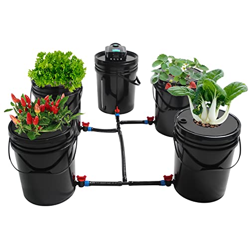 DWC Hydroponics Growing System, 5 Gallon 1 Bucket Deep Water Culture Recirculating Drip Garden System with Multi-Purpose Air Hose, Air Pump, and Air Stone