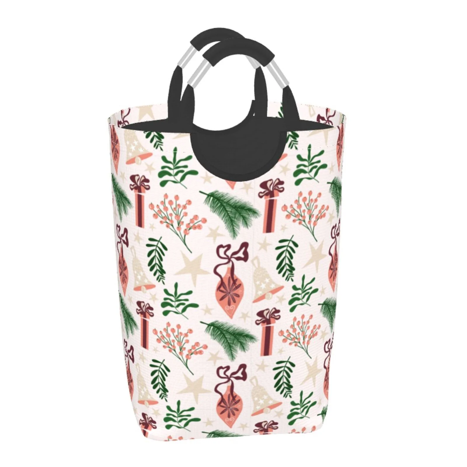 XMXT Collapsible Laundry Basket Hamper, Cartoon Christmas Bells Design Large Laundry Bag Clothes Hamper with Aluminum Handle, 50L