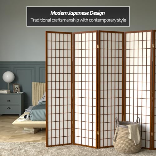 Red Lantern 6 ft. Tall Window Pane Shoji Screen-Natural-4 Panels Room Divider